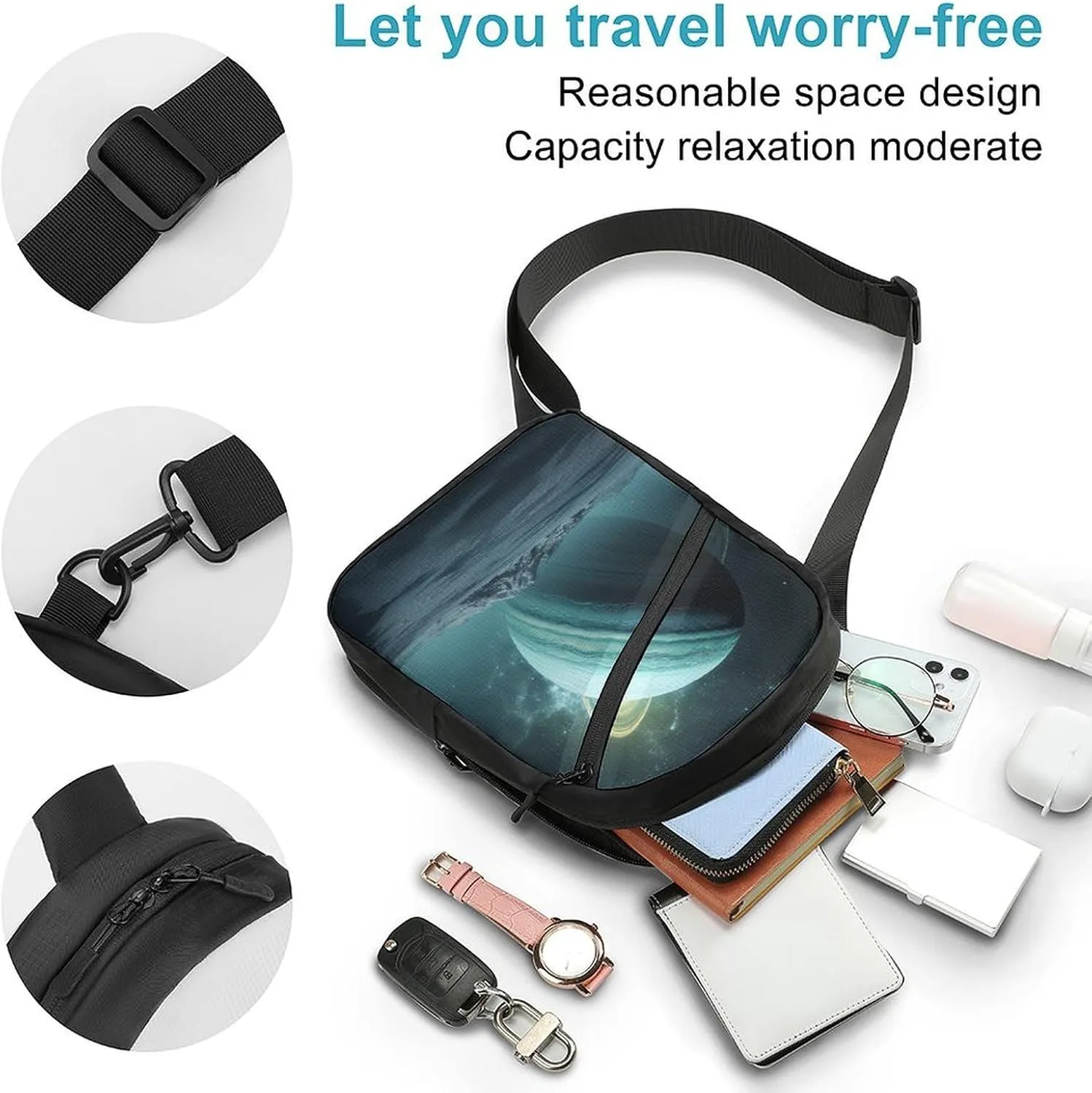 Small Sling Chest Bag Crossbody Bag for Men Women,Uranus Lightweight Gym Daypack for Travel Cycling Hiking