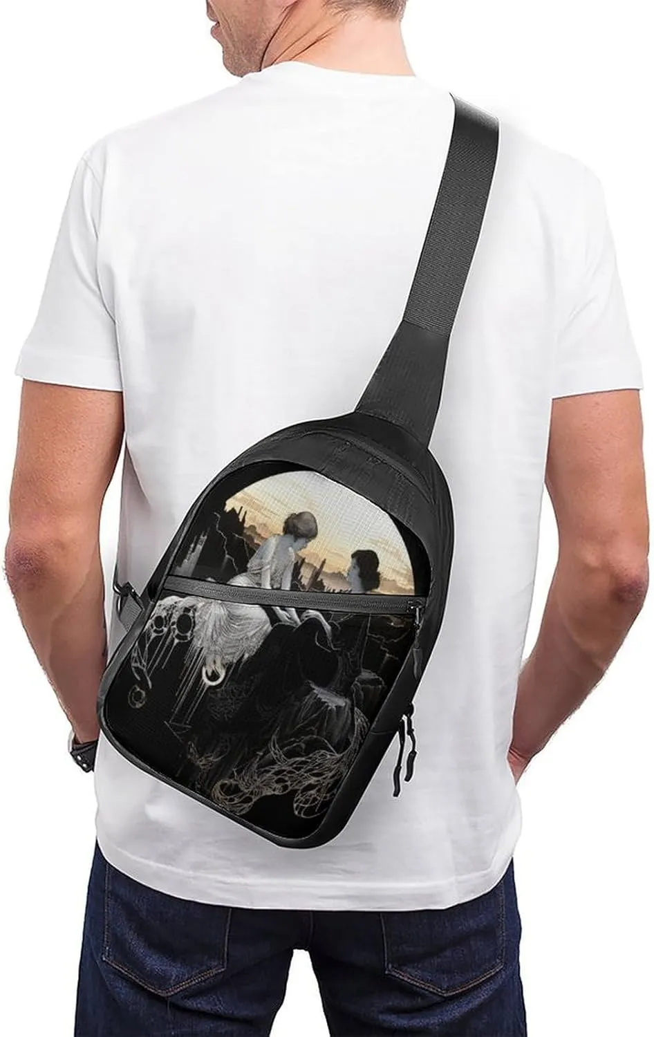 Small Sling Chest Bag Crossbody Bag for Men Women,Woman on Cliff Lightweight Gym Daypack for Travel Cycling Hiking