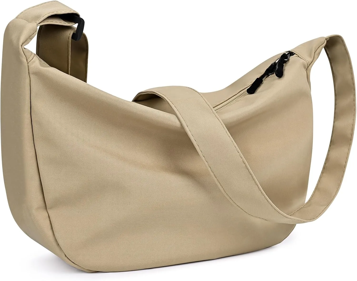 Small Sling Crossbody Bag for Women Men Trendy, Mini Crescent Bag with Adjustable Strap, 2 Zippers Lightweight Nylon Bag