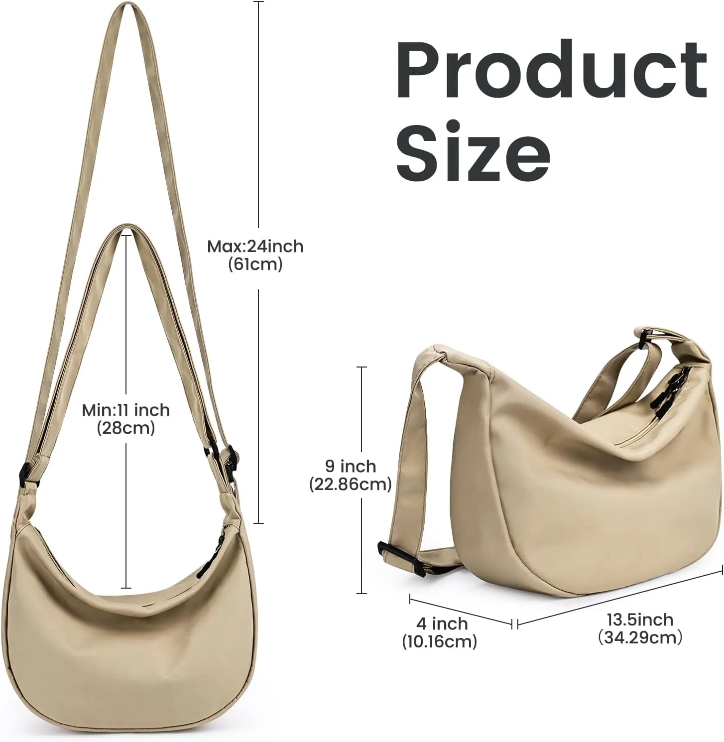Small Sling Crossbody Bag for Women Men Trendy, Mini Crescent Bag with Adjustable Strap, 2 Zippers Lightweight Nylon Bag
