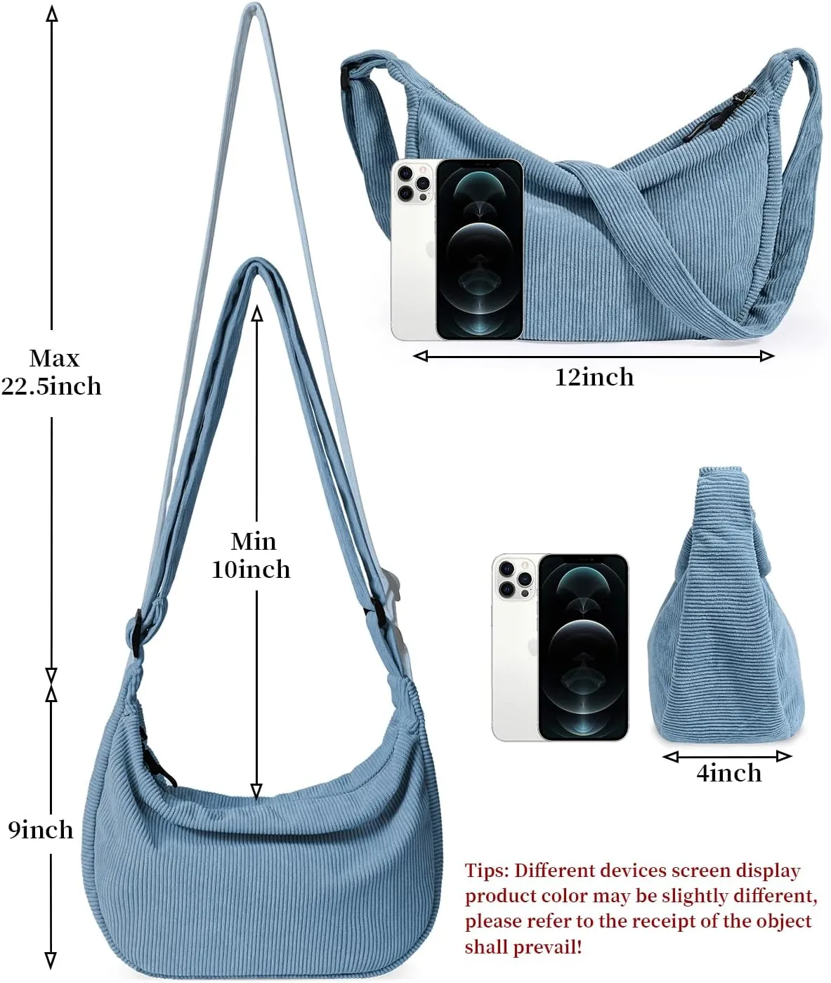 Small Sling Crossbody Bag for Women Men Trendy, Mini Crescent Bag with Adjustable Strap, 2 Zippers Lightweight Nylon Bag
