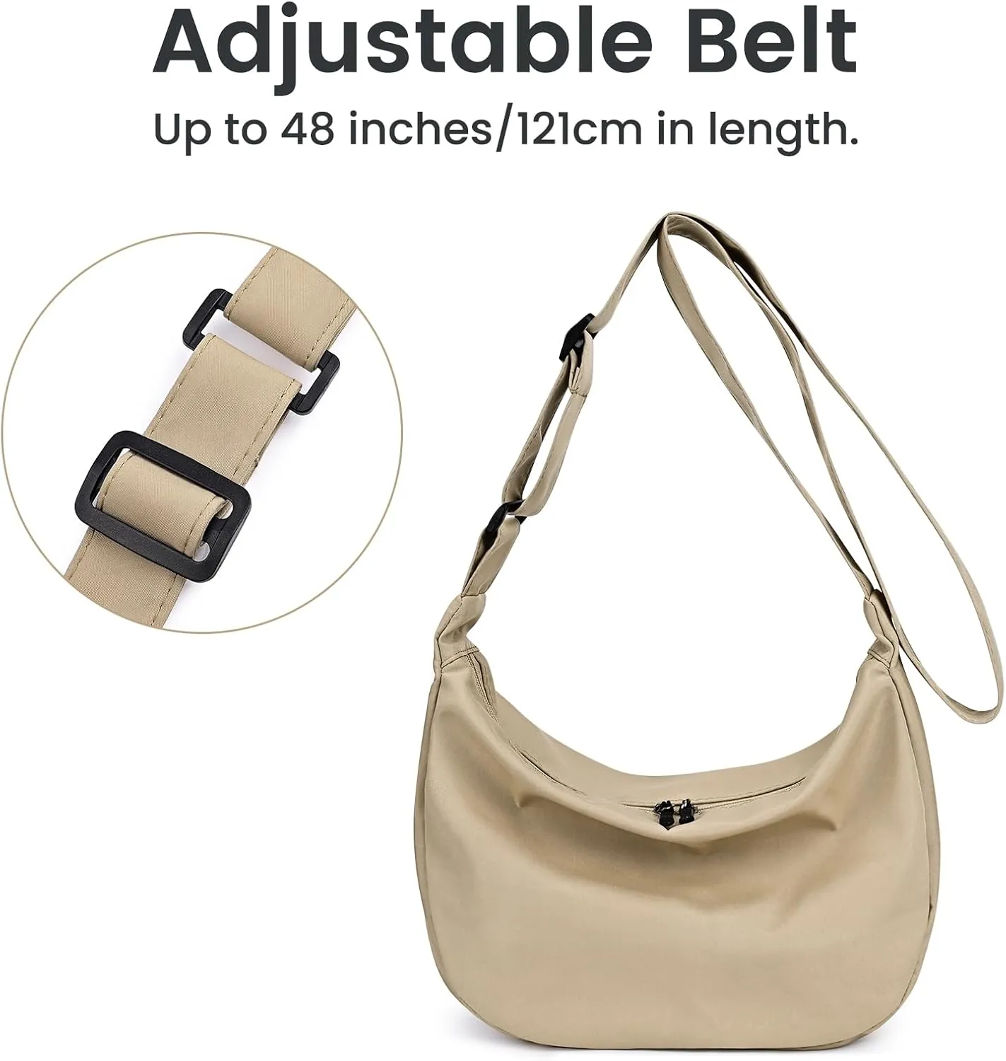 Small Sling Crossbody Bag for Women Men Trendy, Mini Crescent Bag with Adjustable Strap, 2 Zippers Lightweight Nylon Bag