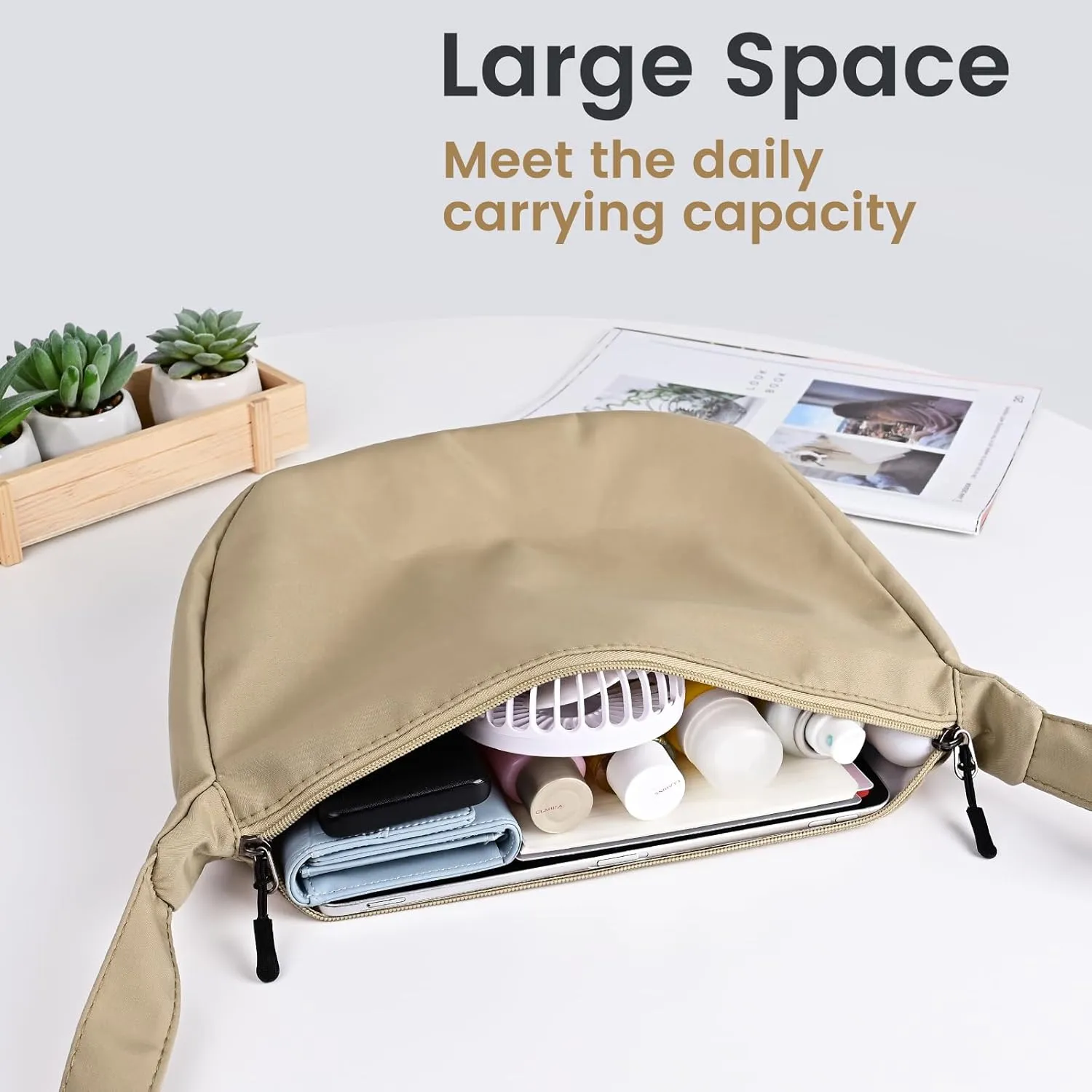 Small Sling Crossbody Bag for Women Men Trendy, Mini Crescent Bag with Adjustable Strap, 2 Zippers Lightweight Nylon Bag