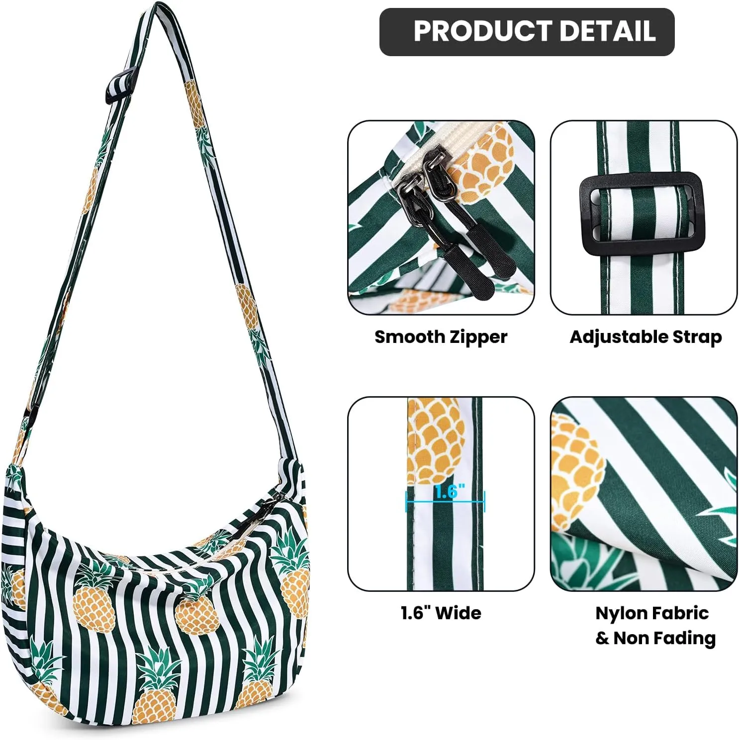 Small Sling Crossbody Bag for Women Men Trendy, Mini Crescent Bag with Adjustable Strap, 2 Zippers Lightweight Nylon Bag
