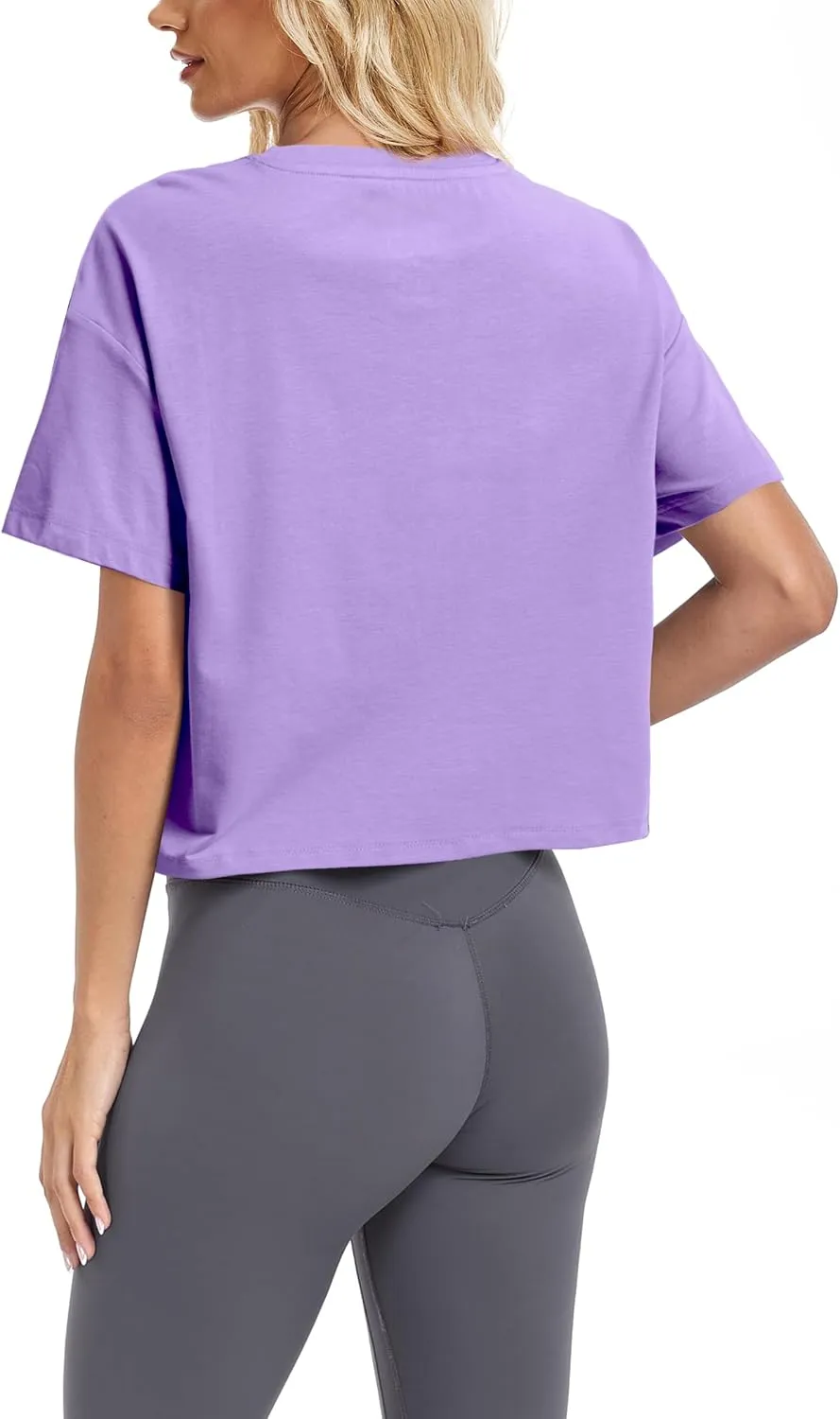 SMENG Womens Cropped T Shirt UPF50  Soft Breathable Tshirt Workout Loose Crewneck Short Sleeve Tops 2025 Trendy