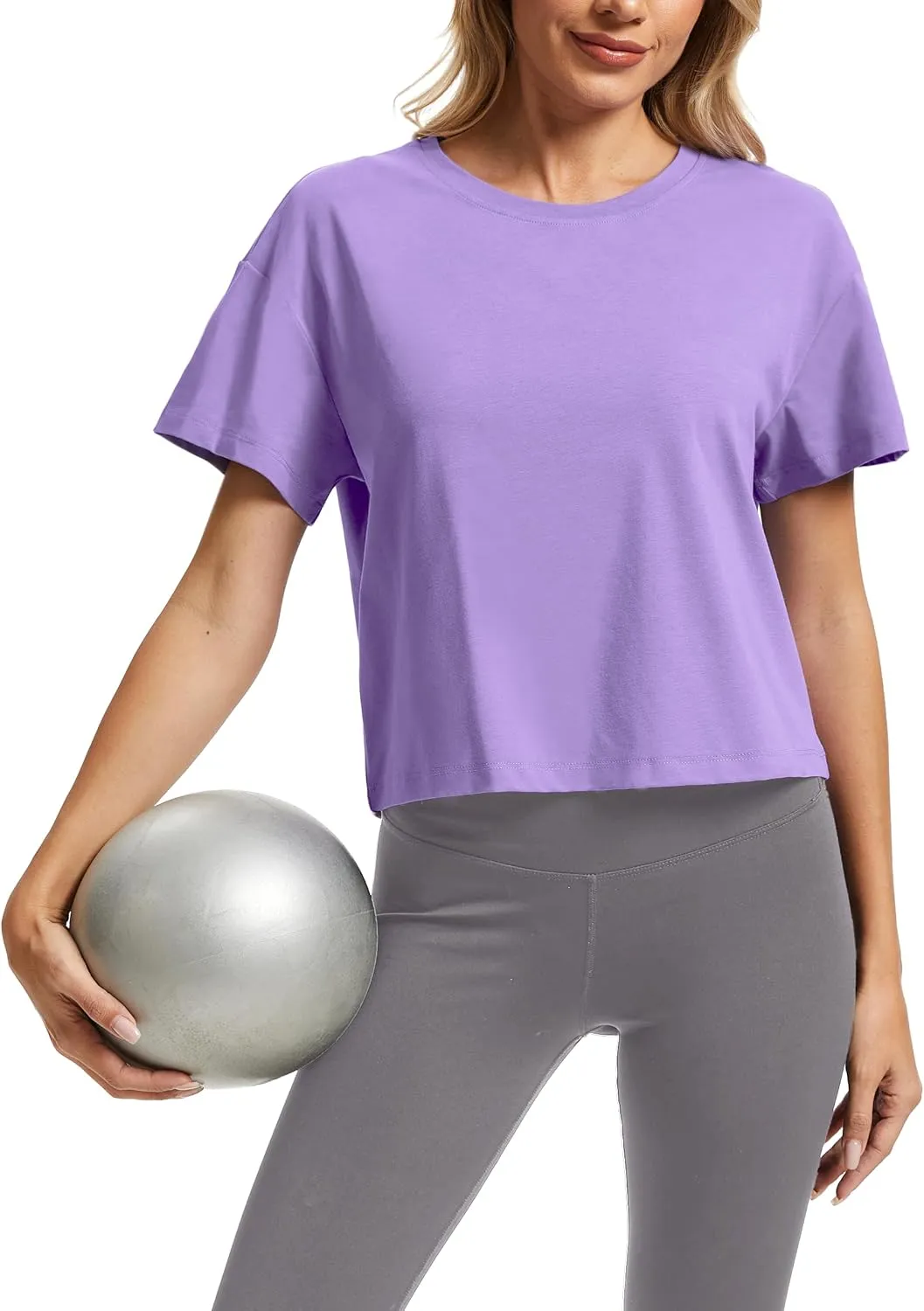 SMENG Womens Cropped T Shirt UPF50  Soft Breathable Tshirt Workout Loose Crewneck Short Sleeve Tops 2025 Trendy