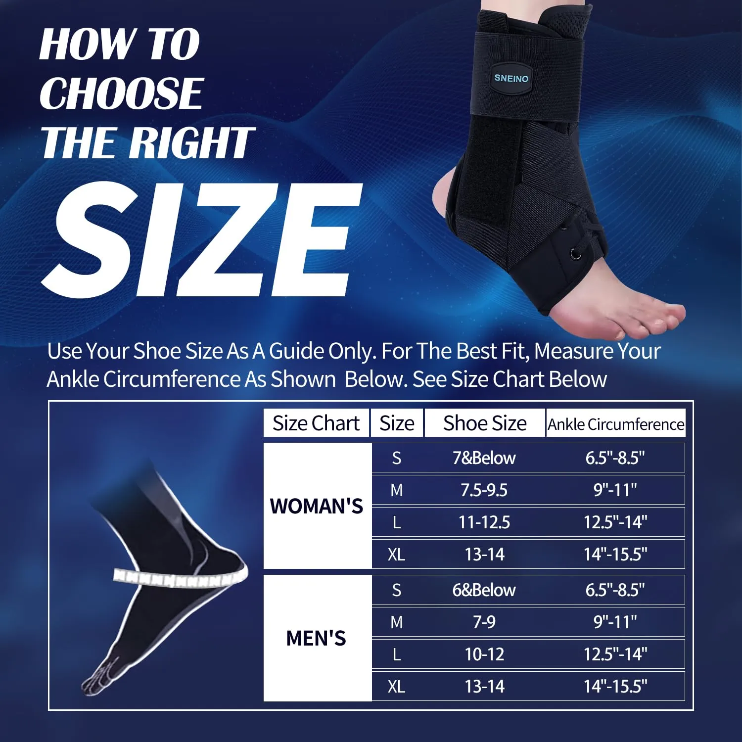 SNEINO Ankle Brace for Women & Men - Adjustable Ankle Support for Sprained Ankle, Breathable Lace Up Ankle Stabilizer for Running, Basketball, Volleyball (Black, Large 11)