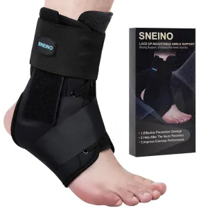 SNEINO Ankle Brace for Women & Men - Adjustable Ankle Support for Sprained Ankle, Breathable Lace Up Ankle Stabilizer for Running, Basketball, Volleyball (Black, Large 11)