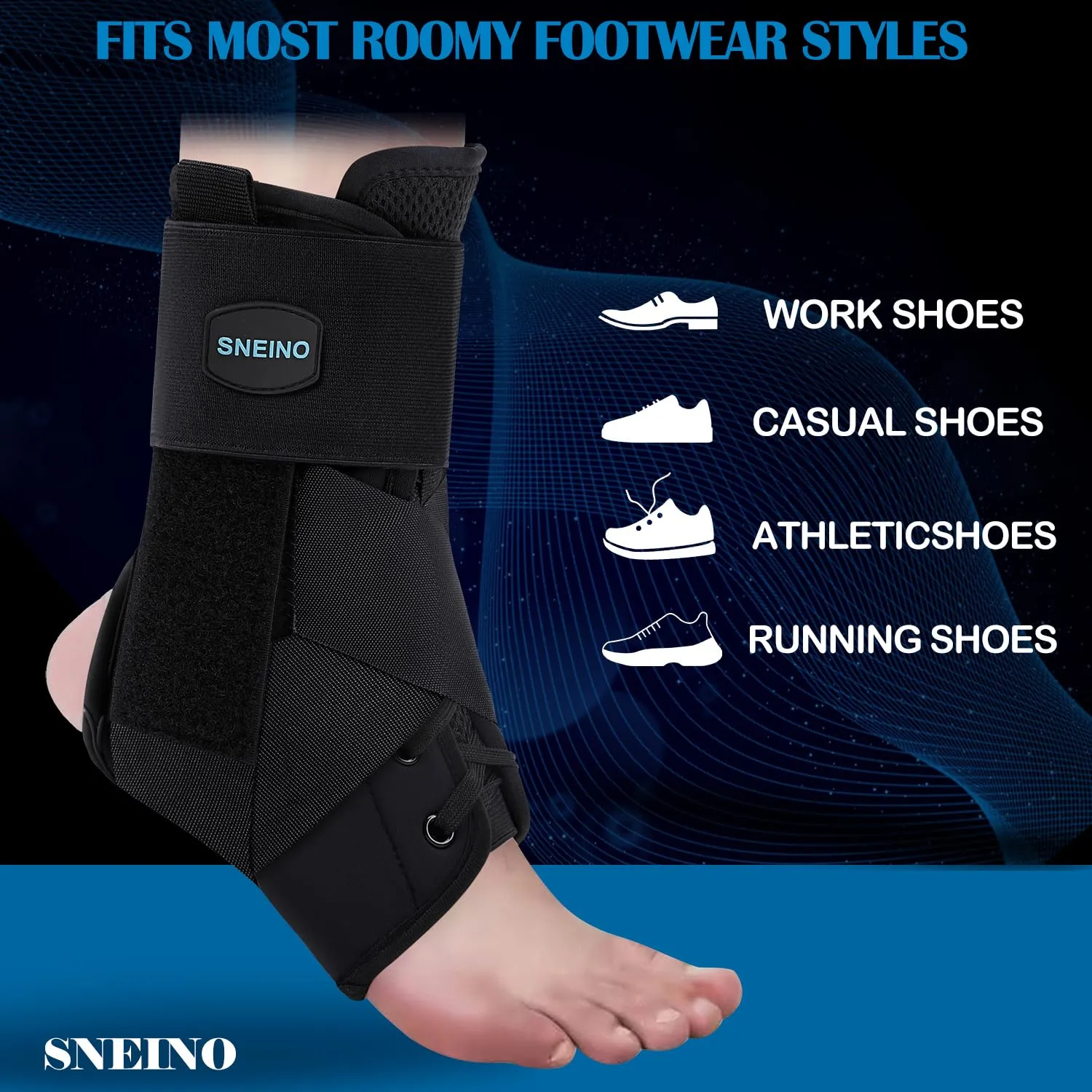 SNEINO Ankle Brace for Women & Men - Adjustable Ankle Support for Sprained Ankle, Breathable Lace Up Ankle Stabilizer for Running, Basketball, Volleyball (Black, Medium 11)