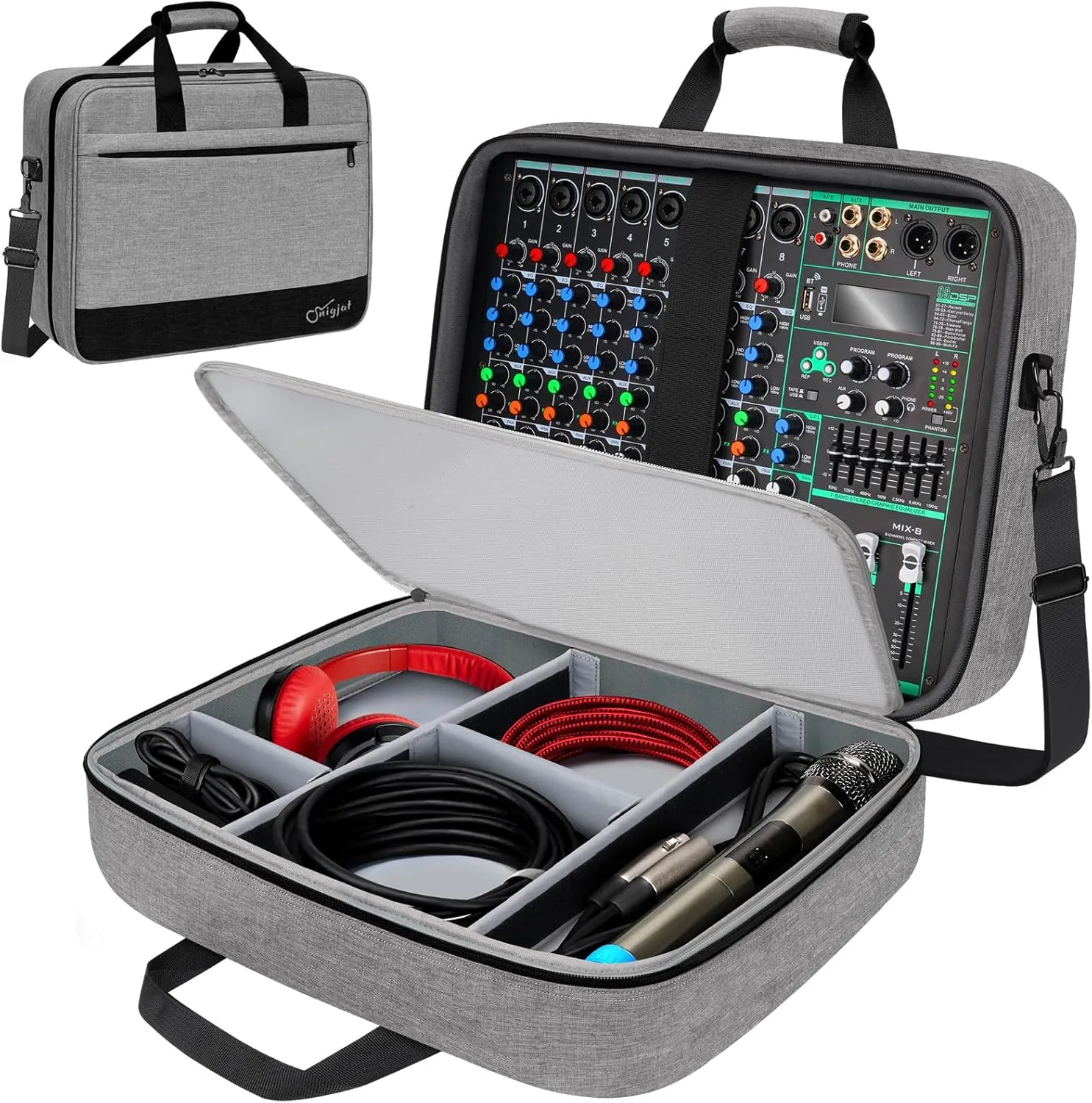 SNIGJAT Audio Mixer Case (Size:15.5"x 13" x 6"), Protective DJ Mixer Bag with 10mm Padding, Large-Capacity Recording Equipment Bag Soft with Adjustable Storage for Cables, Podcast Gear and Mics, Gray