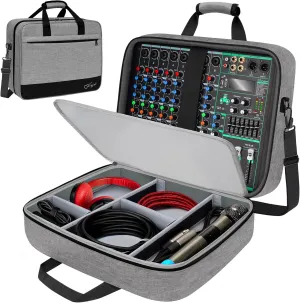 SNIGJAT Audio Mixer Case (Size:15.5"x 13" x 6"), Protective DJ Mixer Bag with 10mm Padding, Large-Capacity Recording Equipment Bag Soft with Adjustable Storage for Cables, Podcast Gear and Mics, Gray