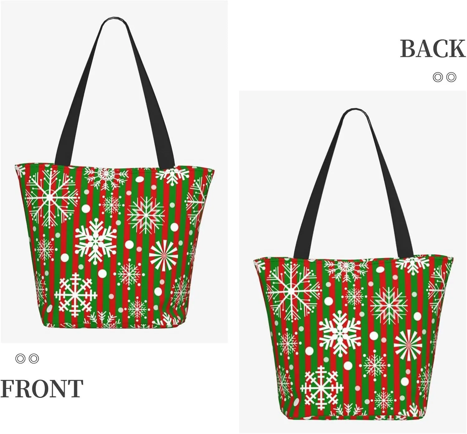 Snowflakes Red Green Stripes Tote Bag Women Reusable Shopping Bags Shoulder Bag Portable Storage HandBags