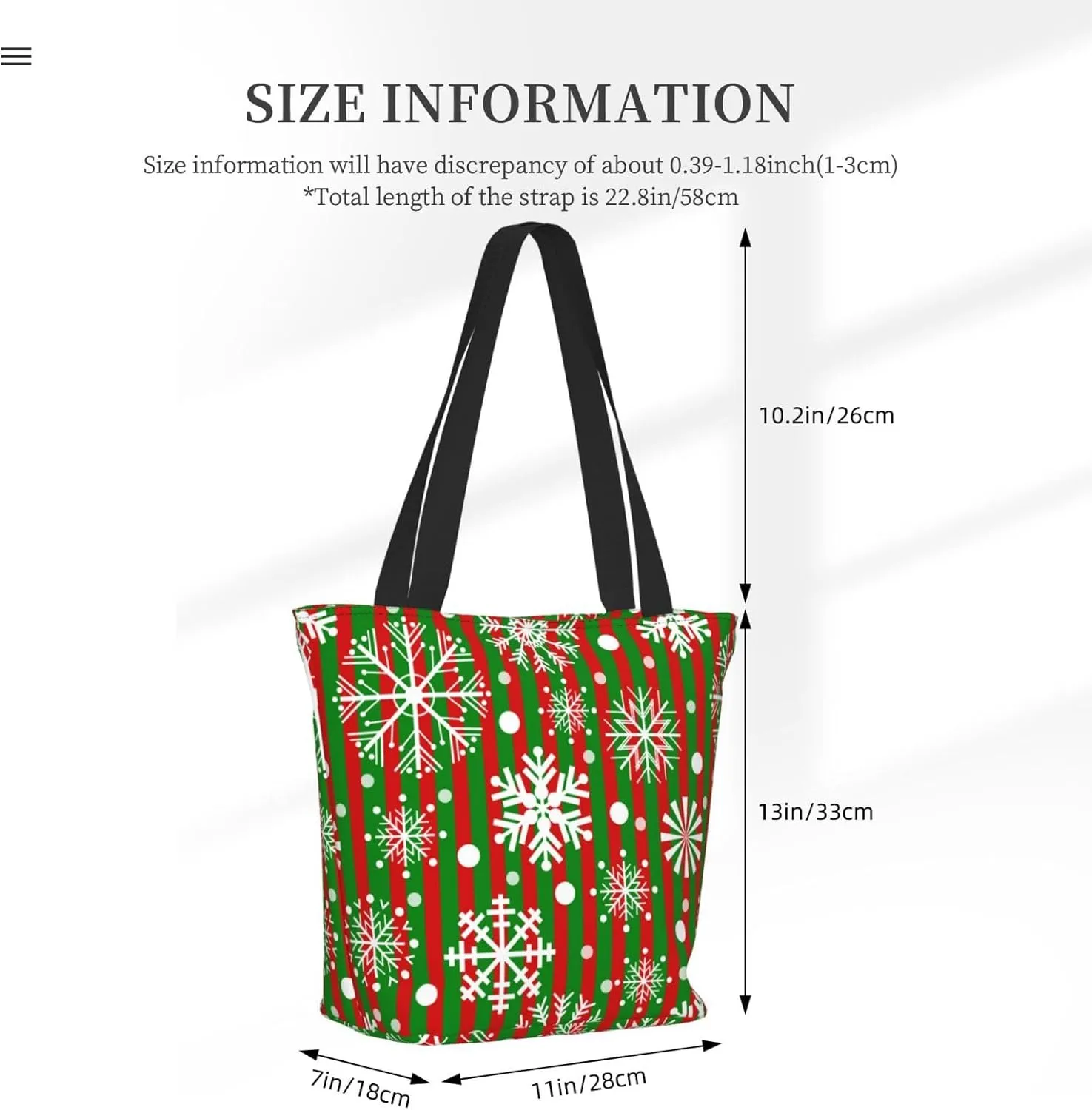 Snowflakes Red Green Stripes Tote Bag Women Reusable Shopping Bags Shoulder Bag Portable Storage HandBags