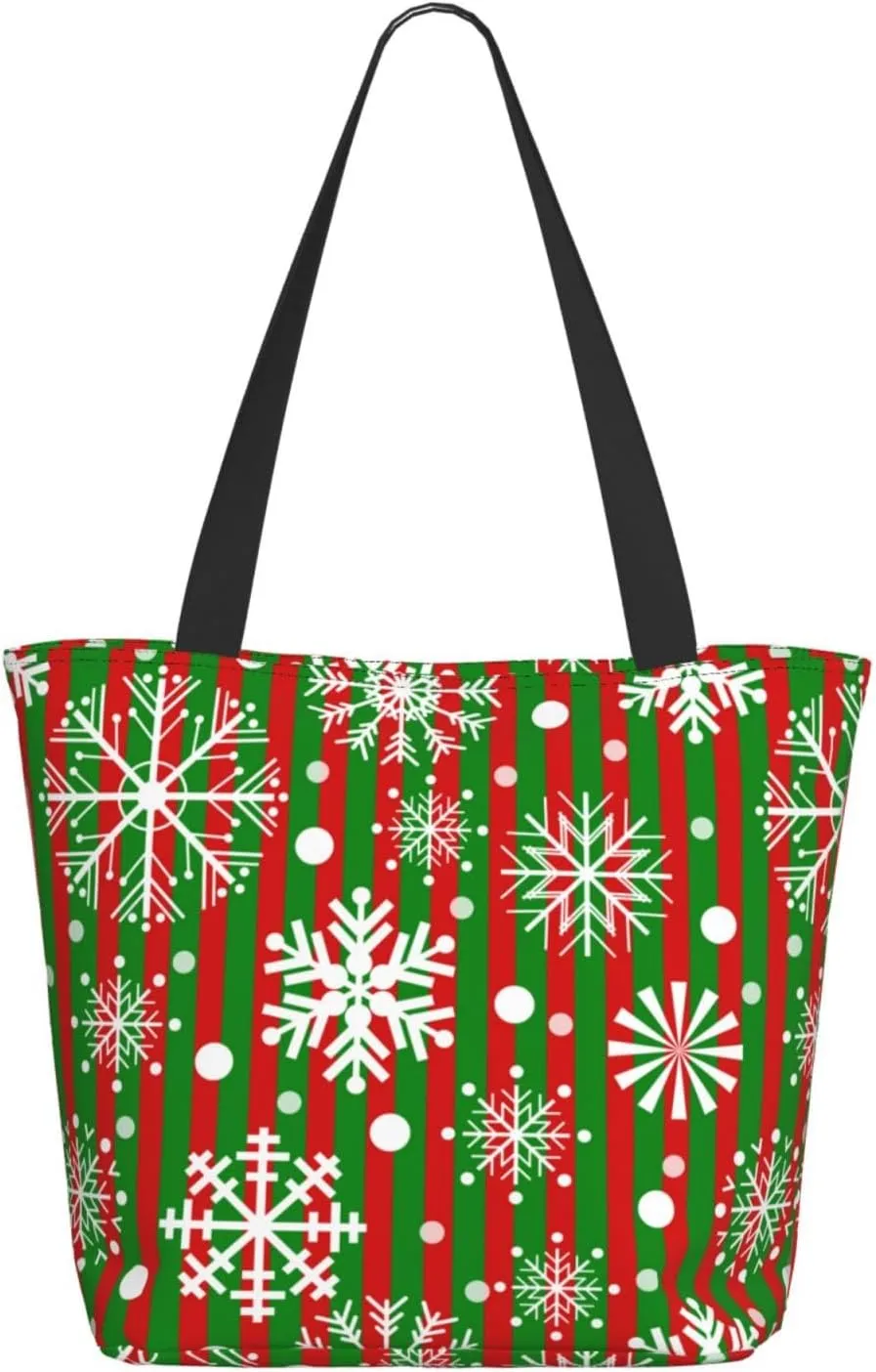 Snowflakes Red Green Stripes Tote Bag Women Reusable Shopping Bags Shoulder Bag Portable Storage HandBags