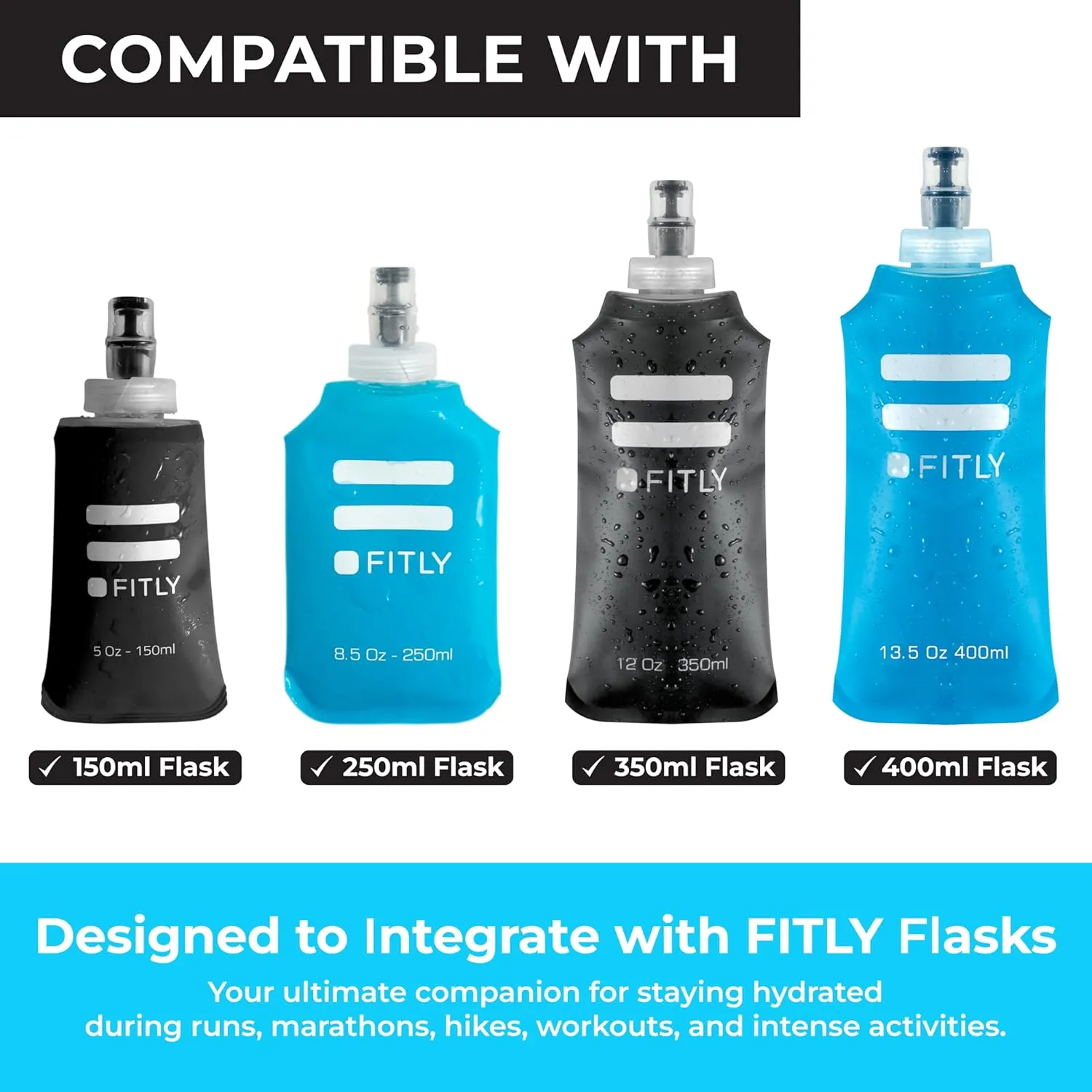 Soft Flask - Shrink As You Drink Soft Water Bottle for Hydration Pack - Folding Water Bottle Ideal for Running, Hiking, Cycling, Climbing & Rigorous Activity