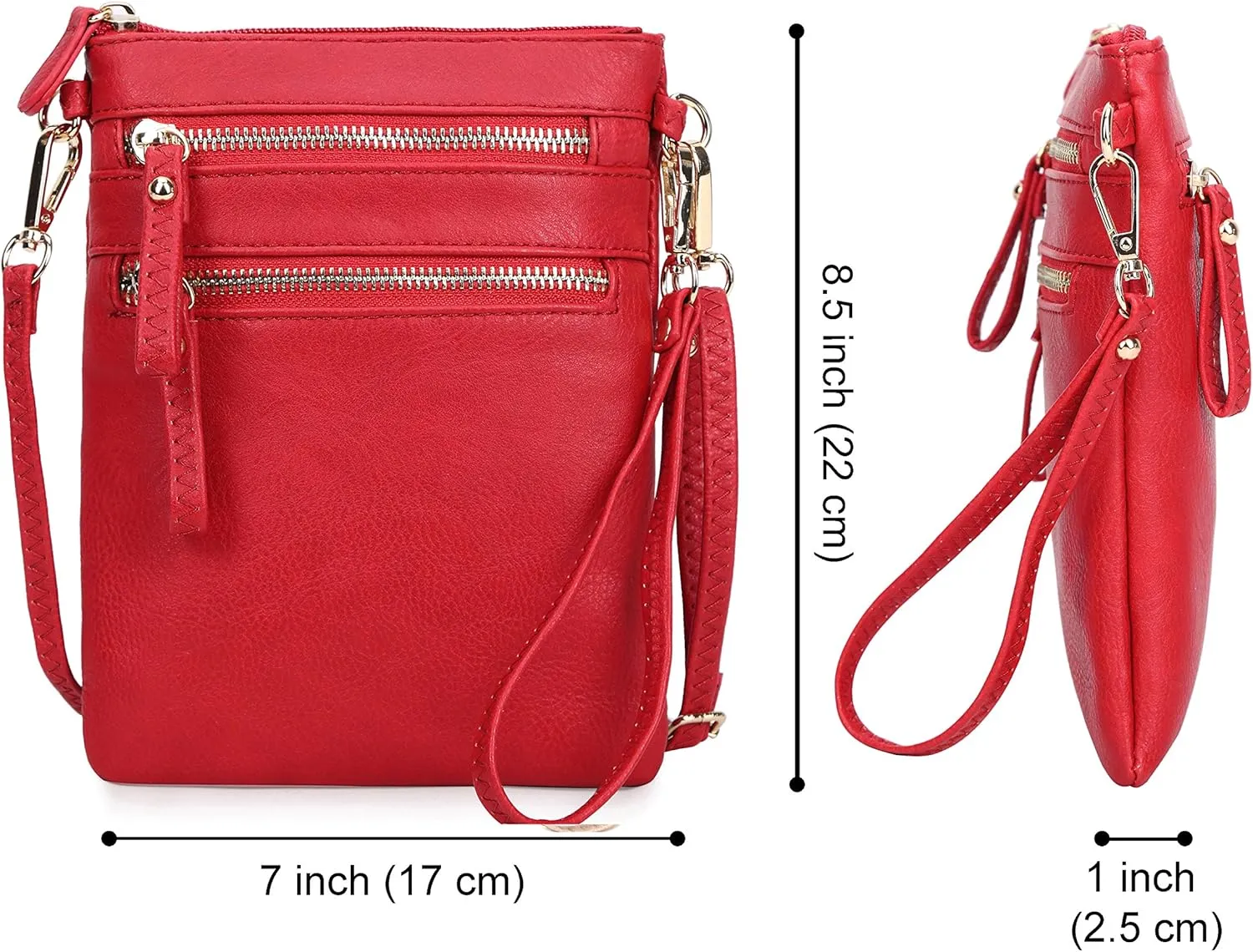 Solene Small Crossbody Bag for Women, Multi Zip Pockets with Detachable Wristlet, Lightweight Travel Purse, Cell Phone Pouch
