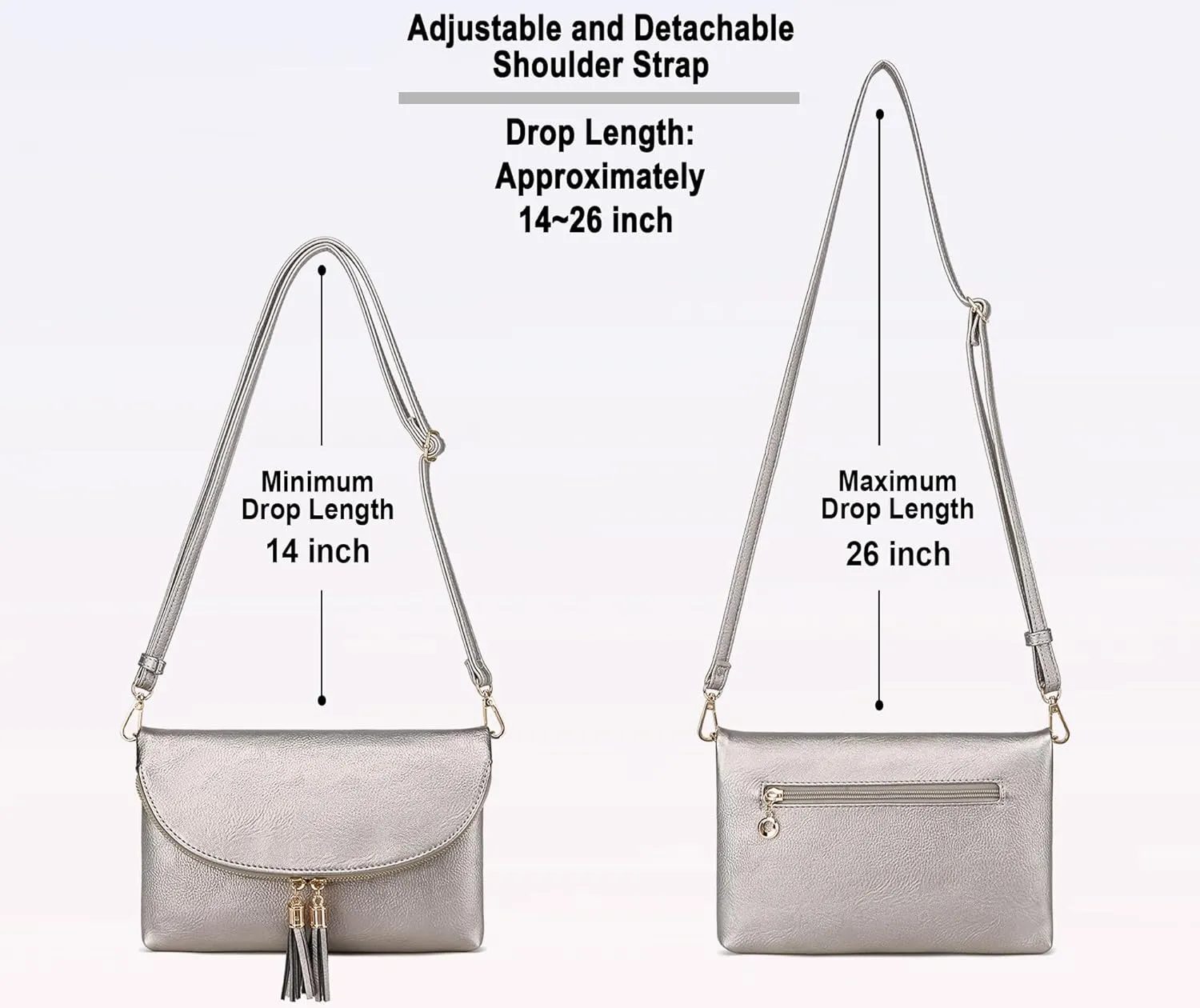 Solene Womens Envelop Clutch Purse Multi Compartments, 6 Card Slot Inside, Crossbody Bag With Tassels