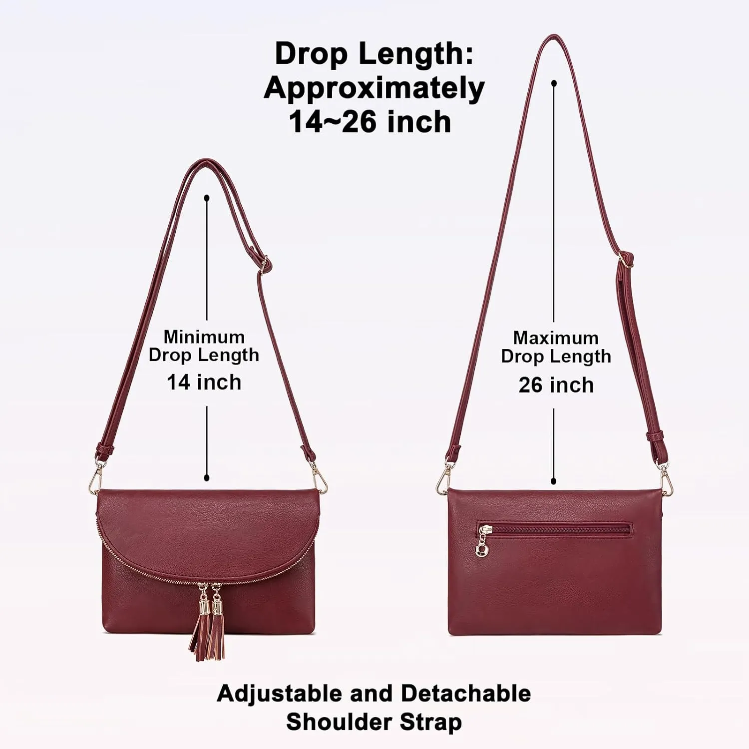 Solene Womens Envelop Clutch Purse Multi Compartments, 6 Card Slot Inside, Crossbody Bag With Tassels