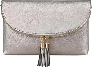 Solene Womens Envelop Clutch Purse Multi Compartments, 6 Card Slot Inside, Crossbody Bag With Tassels