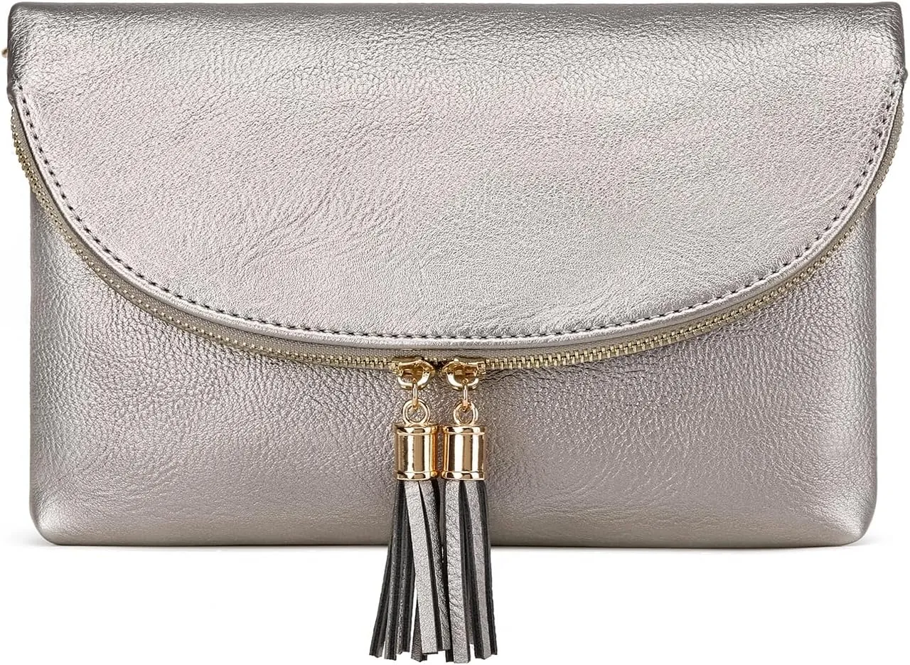 Solene Womens Envelop Clutch Purse Multi Compartments, 6 Card Slot Inside, Crossbody Bag With Tassels