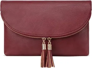Solene Womens Envelop Clutch Purse Multi Compartments, 6 Card Slot Inside, Crossbody Bag With Tassels