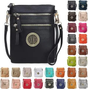 Solene Women's Faux Leather Organizer Multi Zipper Pockets With Detachable Wristlet Crossbody Bag