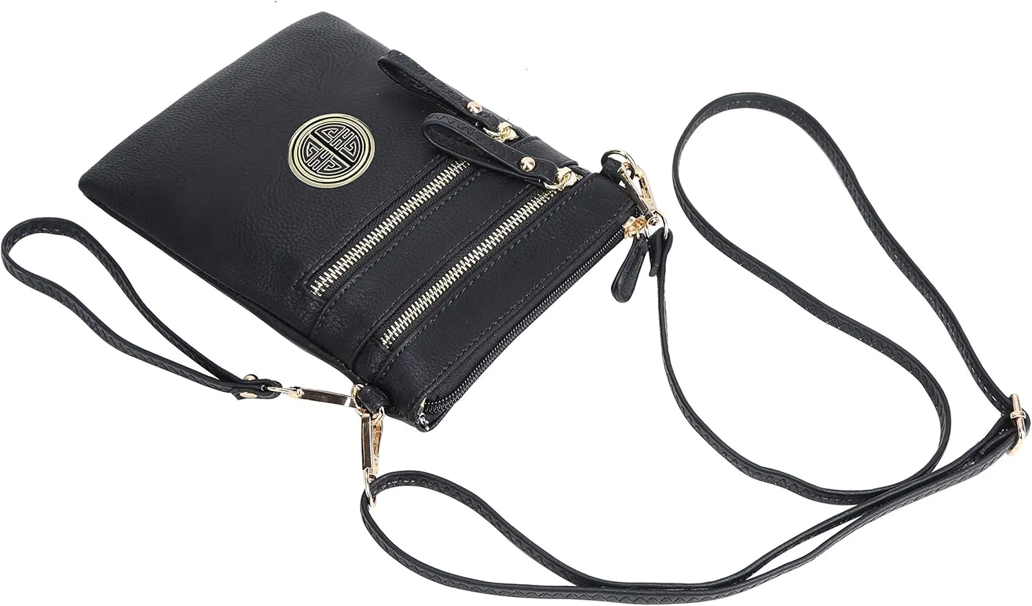 Solene Women's Faux Leather Organizer Multi Zipper Pockets With Detachable Wristlet Crossbody Bag