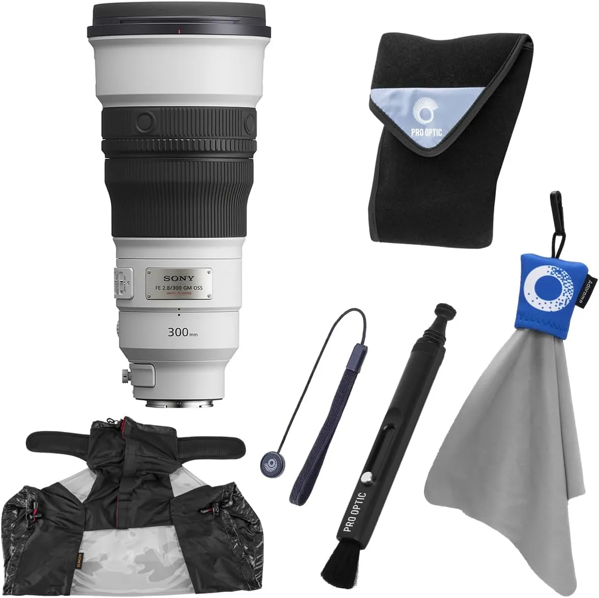 Sony FE 300mm f/2.8 GM OSS Lens, Bundle with Lens Wrap, Lens Pen Lens Cleaner, Rain Cover, Lens Cap Tether and Cleaning Cloth