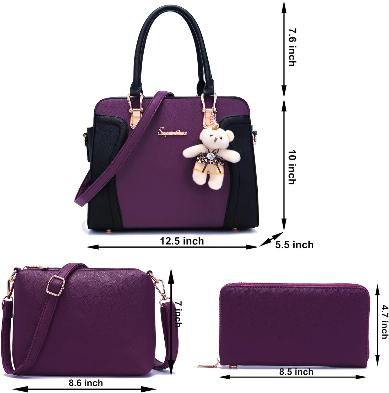Soperwillton Purses for Women Crossbody Shoulder Handbags Top Handle Satchel Tote Bag Wallet Set 3pcs