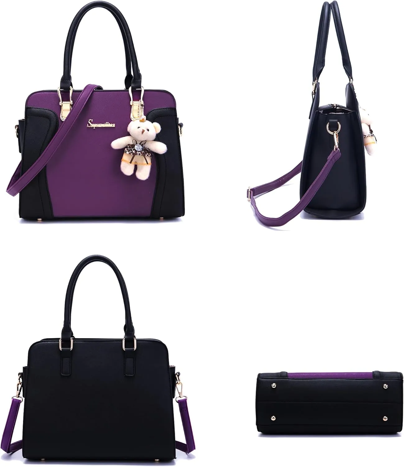 Soperwillton Purses for Women Crossbody Shoulder Handbags Top Handle Satchel Tote Bag Wallet Set 3pcs