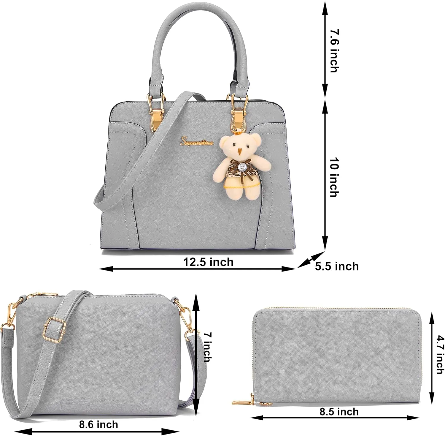 Soperwillton Purses for Women Crossbody Shoulder Handbags Top Handle Satchel Tote Bag Wallet Set 3pcs