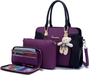 Soperwillton Purses for Women Crossbody Shoulder Handbags Top Handle Satchel Tote Bag Wallet Set 3pcs