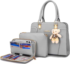 Soperwillton Purses for Women Crossbody Shoulder Handbags Top Handle Satchel Tote Bag Wallet Set 3pcs