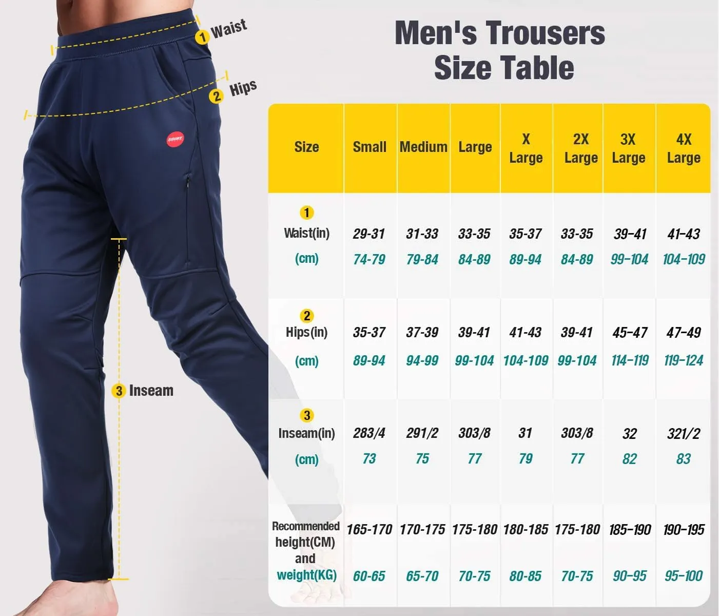 Souke Sports Men's Winter Cycling Pants, Windproof Fleece Thermal Bike Pants, Breathable Athletic Sweatpants for Running