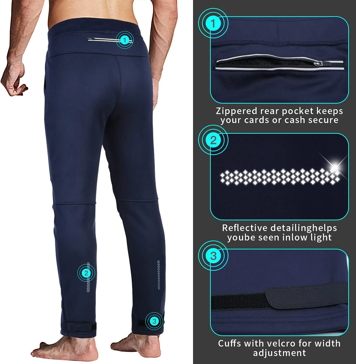 Souke Sports Men's Winter Cycling Pants, Windproof Fleece Thermal Bike Pants, Breathable Athletic Sweatpants for Running