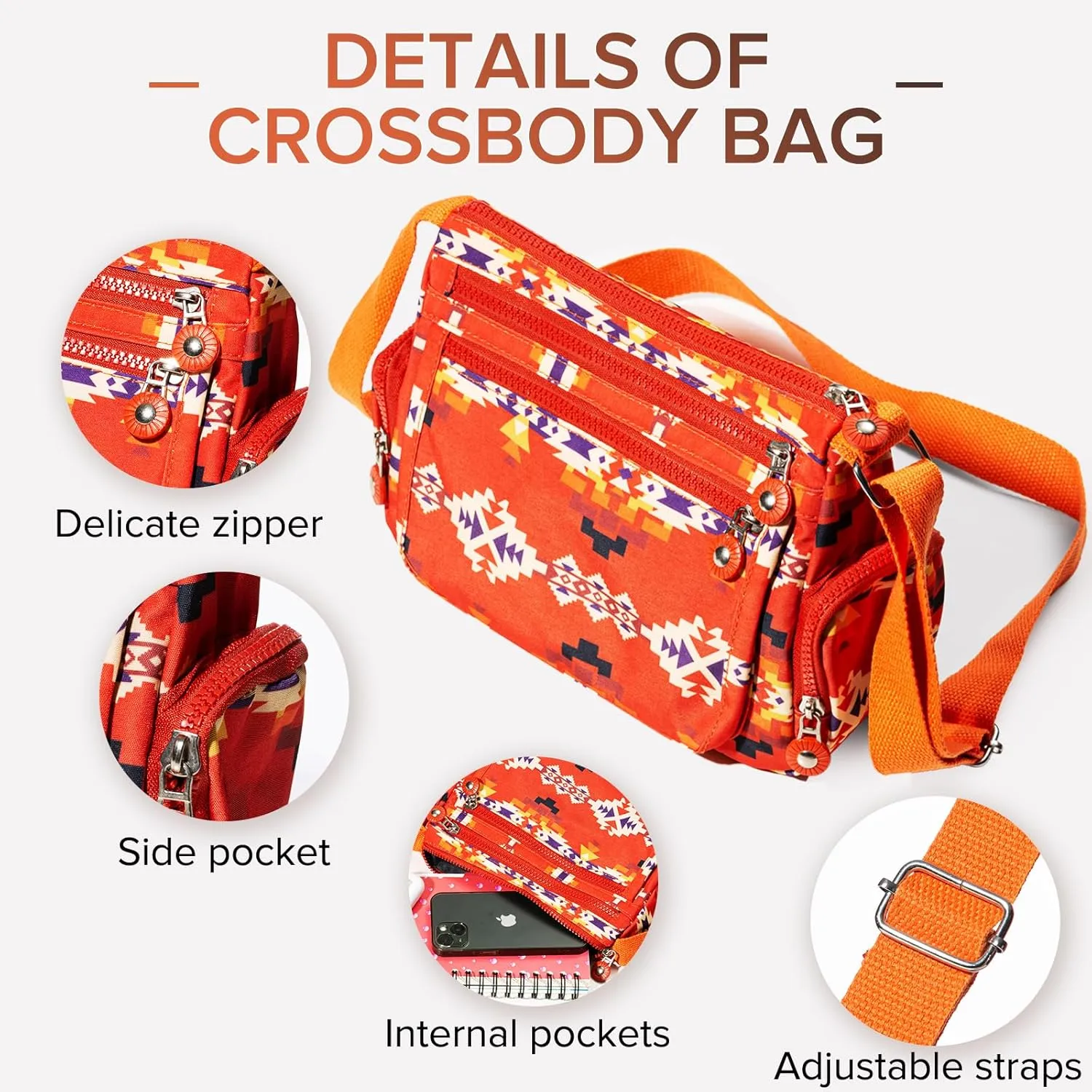 Southwest Shoulder Crossbody Bag for Women, Aztec Satchel&Purse with Multi Zipper Pocket and Adjustable Strap