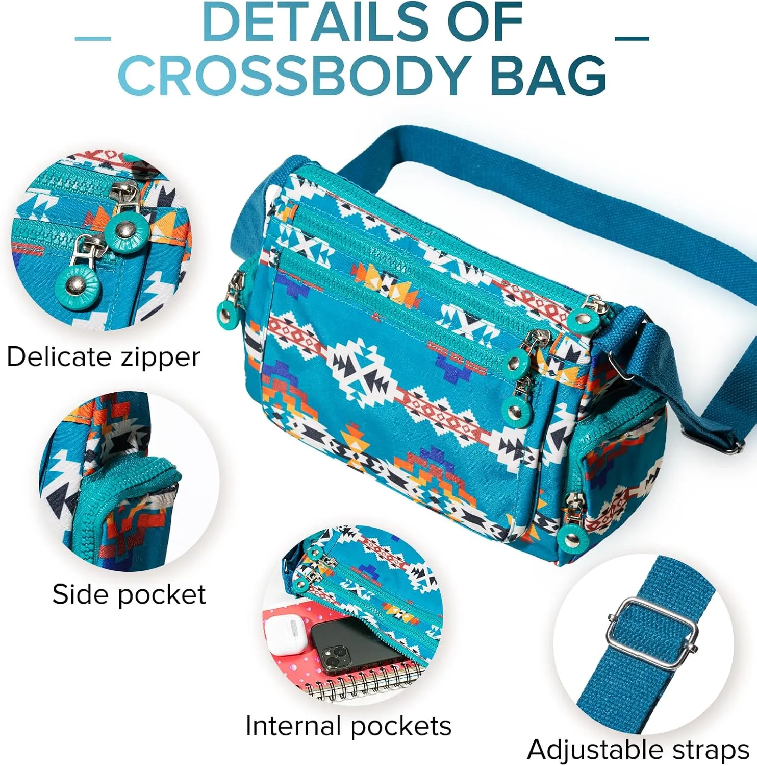Southwest Shoulder Crossbody Bag for Women, Aztec Satchel&Purse with Multi Zipper Pocket and Adjustable Strap