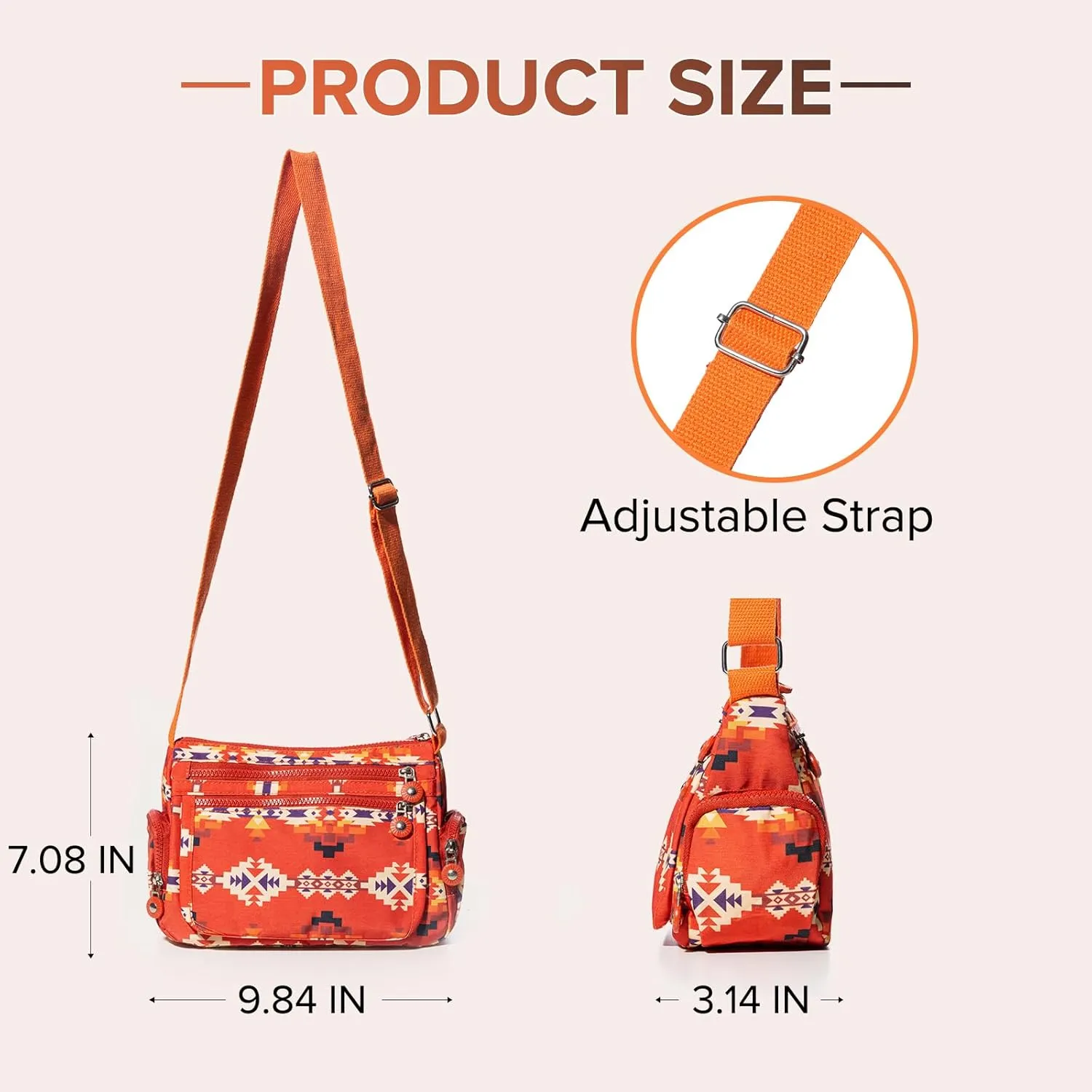 Southwest Shoulder Crossbody Bag for Women, Aztec Satchel&Purse with Multi Zipper Pocket and Adjustable Strap