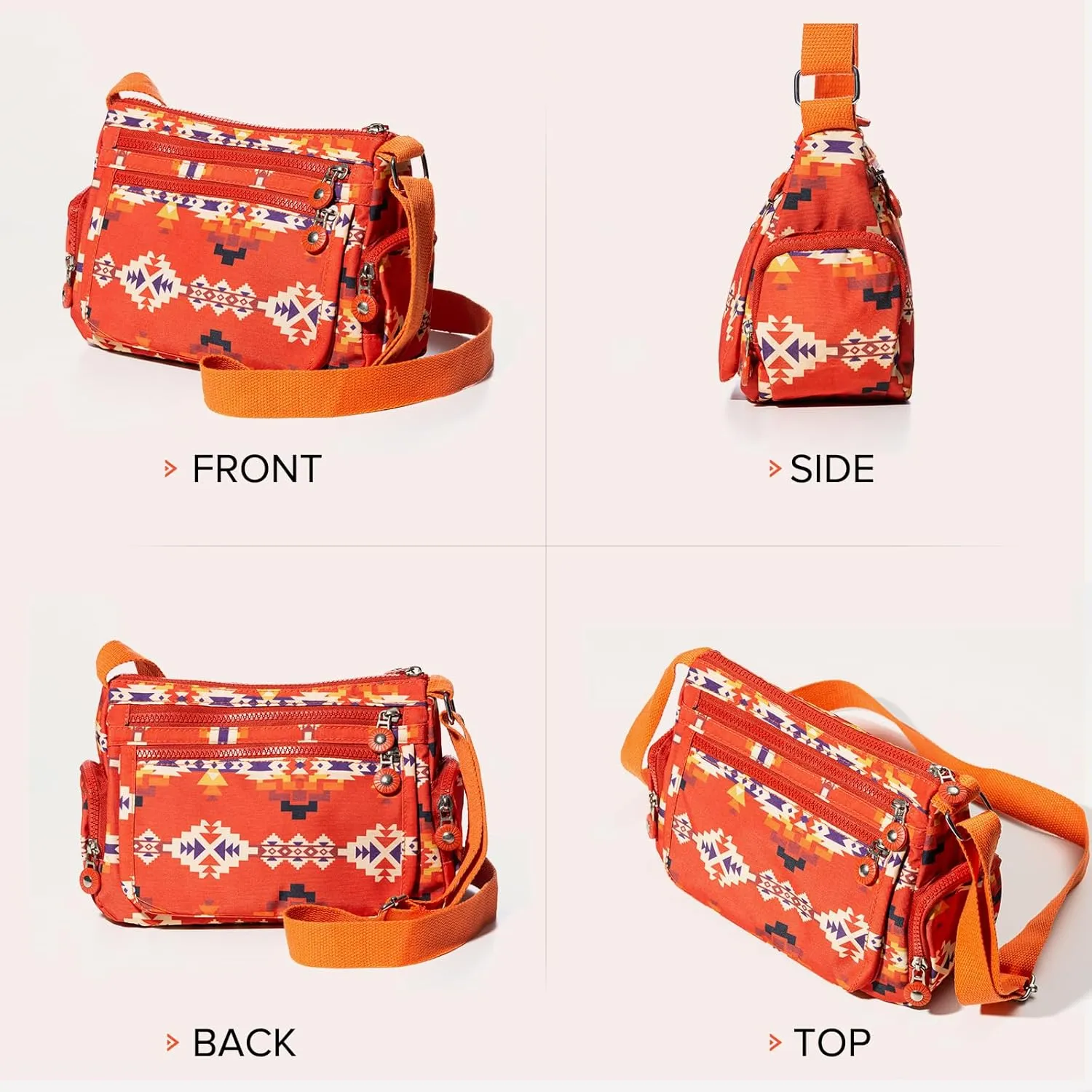 Southwest Shoulder Crossbody Bag for Women, Aztec Satchel&Purse with Multi Zipper Pocket and Adjustable Strap