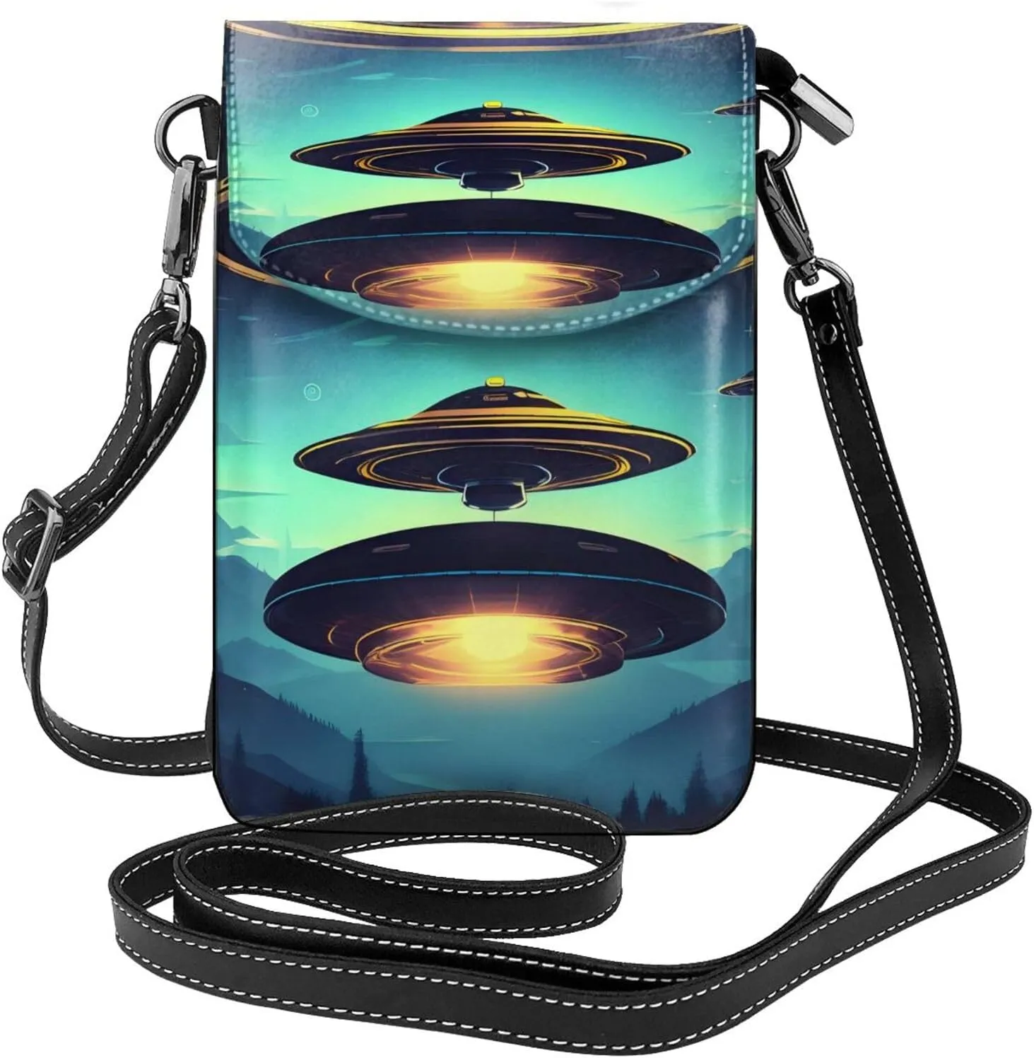 Spacecraft Descend Zippered Crossbody Bag, Women'S Shoulder Bag With Card Slot, ^Removable Shoulder Strap, 7.6 X 4.9 In.