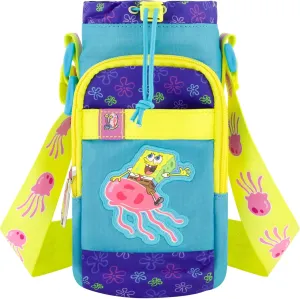 SpongeBob SquarePants Water Bottle Holder, Crossbody Sling Carrier Bag with Adjustable Shoulder Strap, 25 oz, Multi