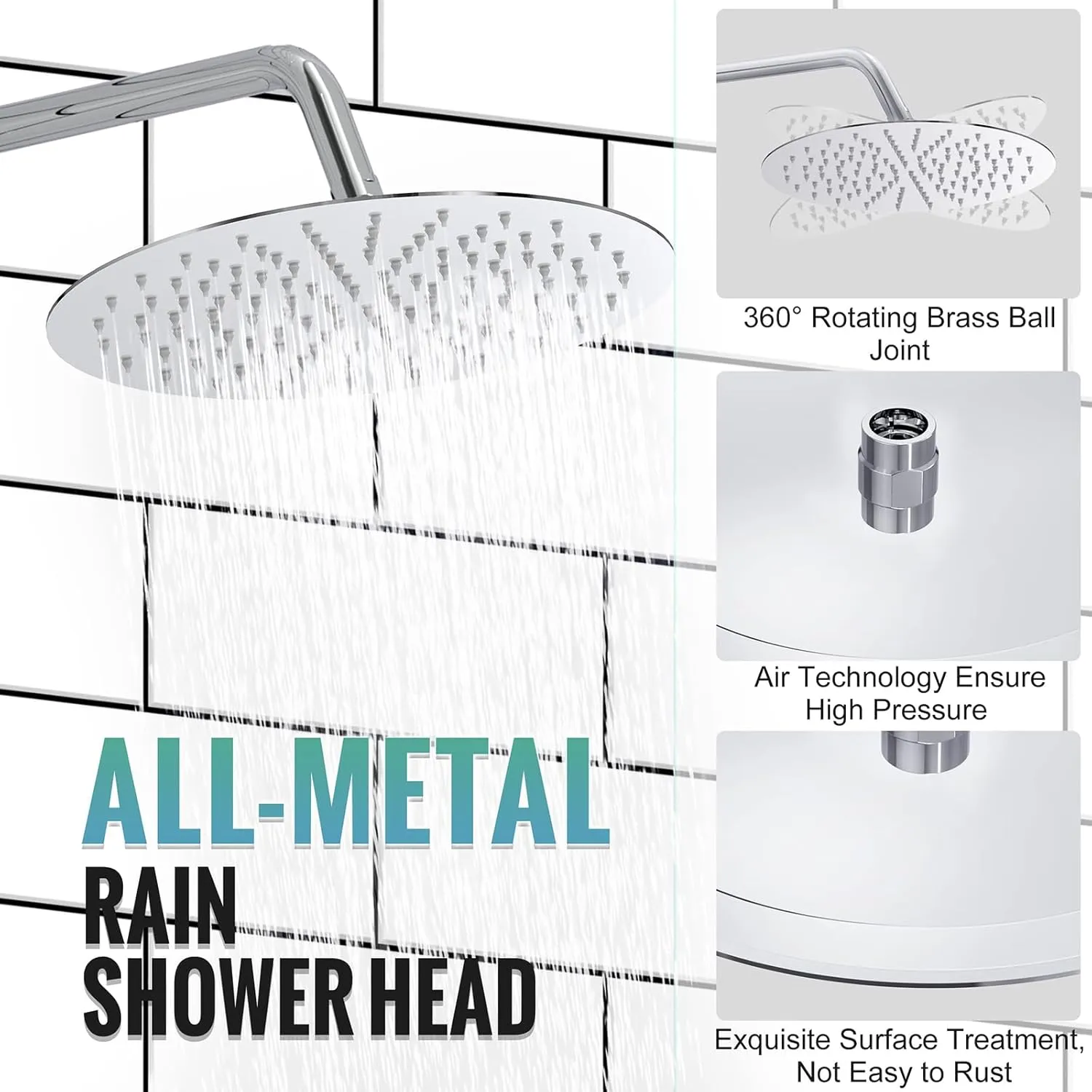 SR SUN RISE Shower Faucet - 12 Inch Multifunctional High Pressure Shower Head System with Handheld Shower Head Fixtures - Valve Included - Polished Chrome