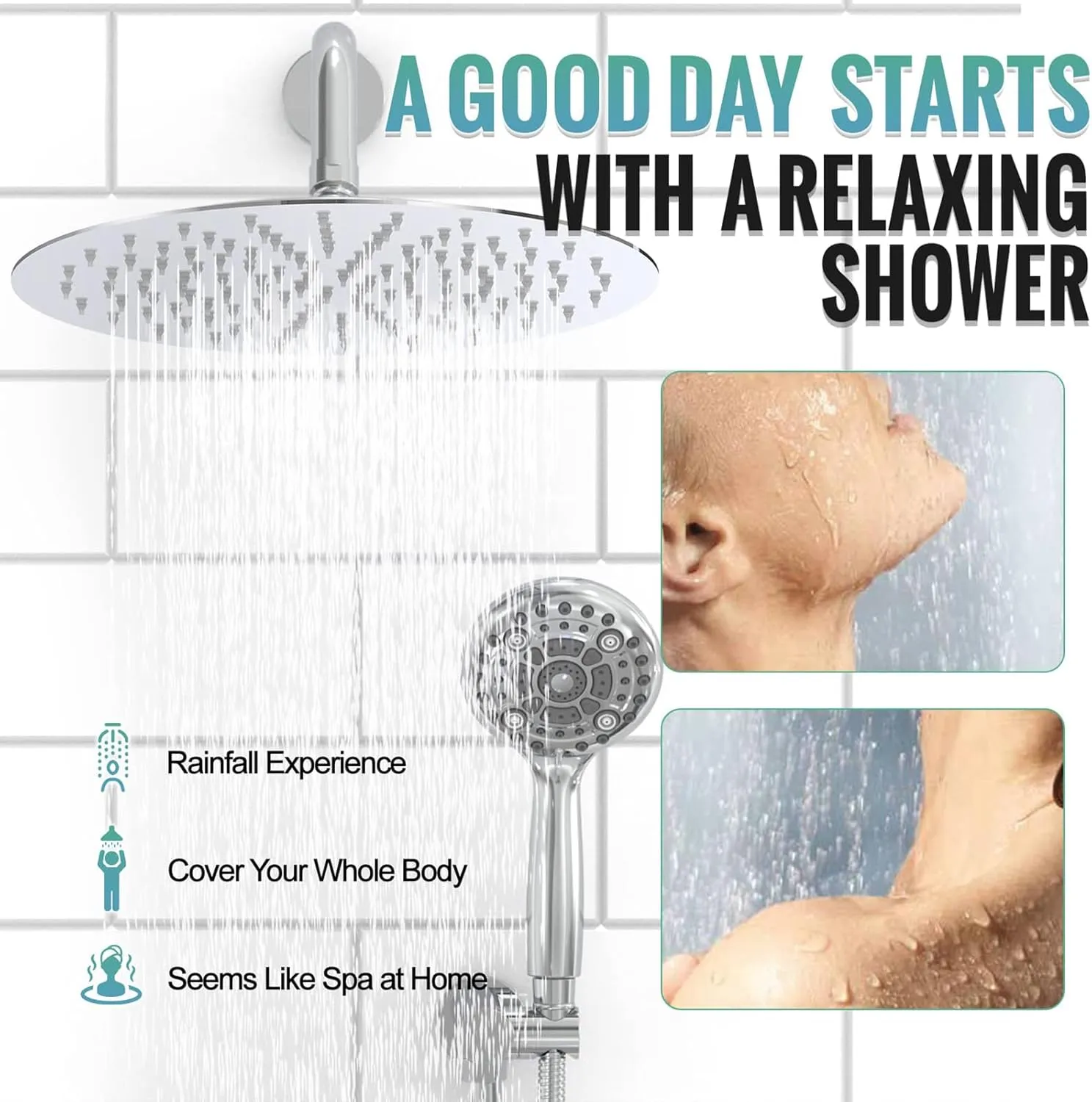 SR SUN RISE Shower Faucet - 12 Inch Multifunctional High Pressure Shower Head System with Handheld Shower Head Fixtures - Valve Included - Polished Chrome