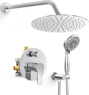 SR SUN RISE Shower Faucet - 12 Inch Multifunctional High Pressure Shower Head System with Handheld Shower Head Fixtures - Valve Included - Polished Chrome
