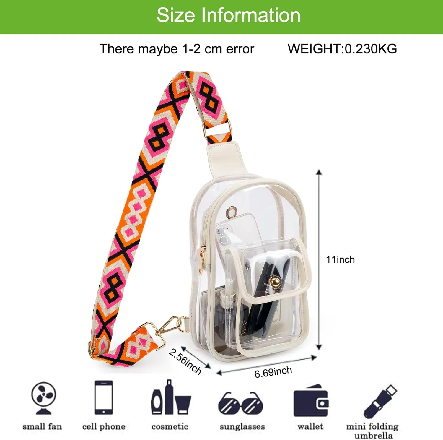 Stadium Approved Clear Crossbody Sling Bag – Transparent Purse for Concerts,Sports Events,Waterproof PVC Clear Bag