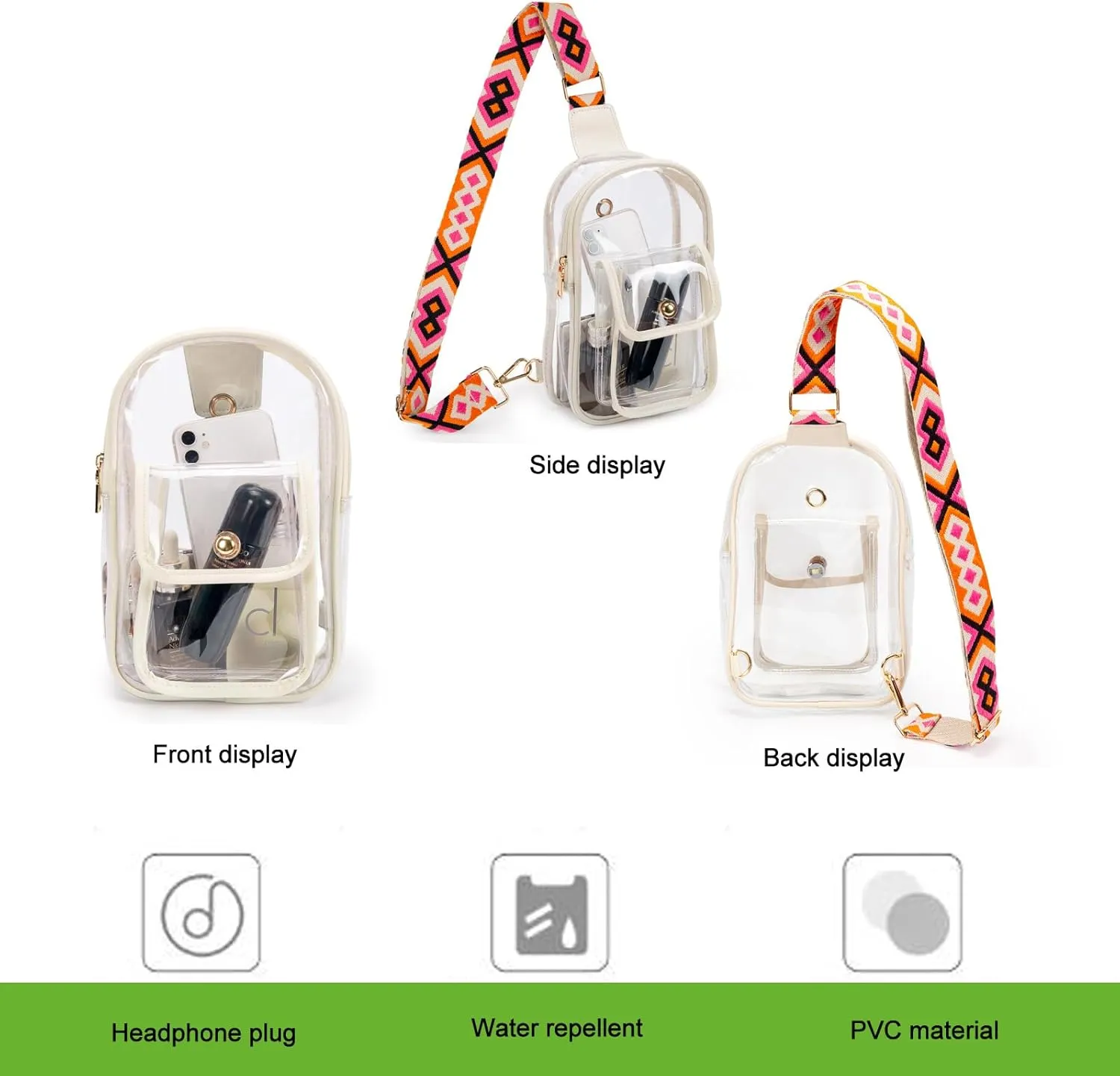 Stadium Approved Clear Crossbody Sling Bag – Transparent Purse for Concerts,Sports Events,Waterproof PVC Clear Bag