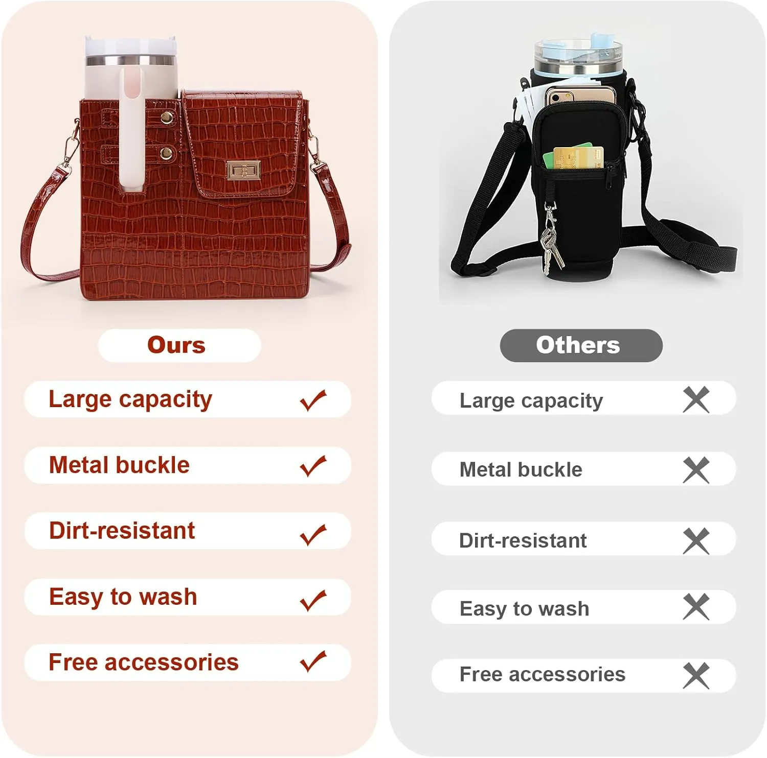 Stanley Outdoor Portable Crossbody Cup Storage Bag with Purse, Crossbody Bag for Stanley Bottle