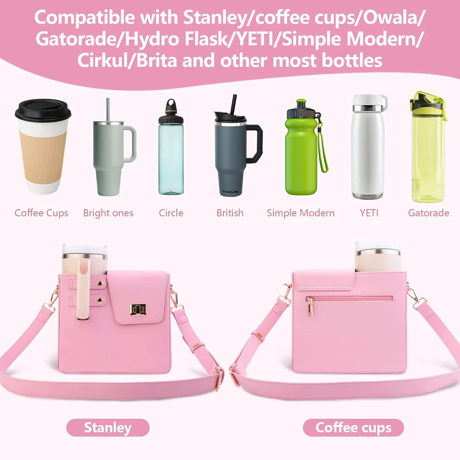 Stanley Outdoor Portable Crossbody Cup Storage Bag with Purse, Crossbody Bag for Stanley Bottle