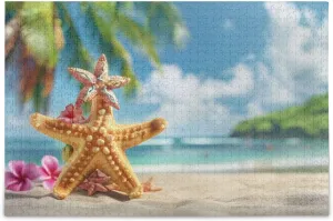 Star Fish Hawaiian Tropical Palm Jigsaw Puzzles 500 Pieces Puzzles for Adults Challenging Puzzle Game Nights Home Wall Artwork