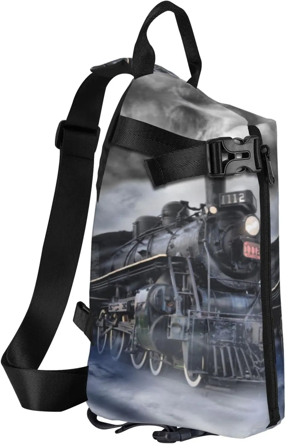 Steam Train Clouds Print Crossbody Backpack Unisex Chest Bag, Lightweight And Sling Bag For Travel
